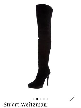 🔥🔥Stuart Weitzman black suede heeled over the knee boots, platform sole side zip